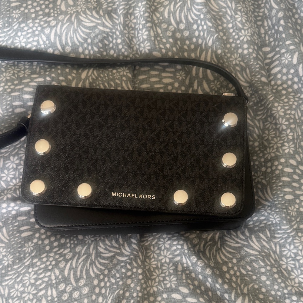 Michael Kors Black Crossbody Bag with Silver Accents